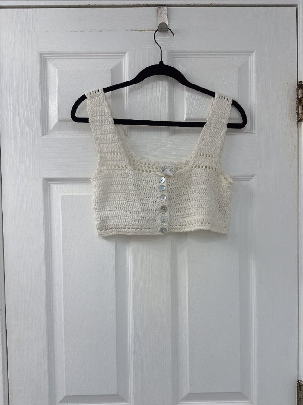 Moda International  Ivory Knit Crochet Button-Down Cro Top